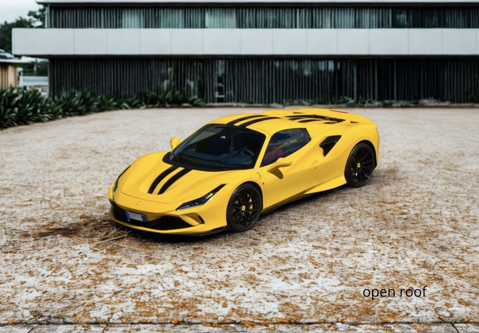 Ferrari F8 Tributo spider giallo modena with black stripes