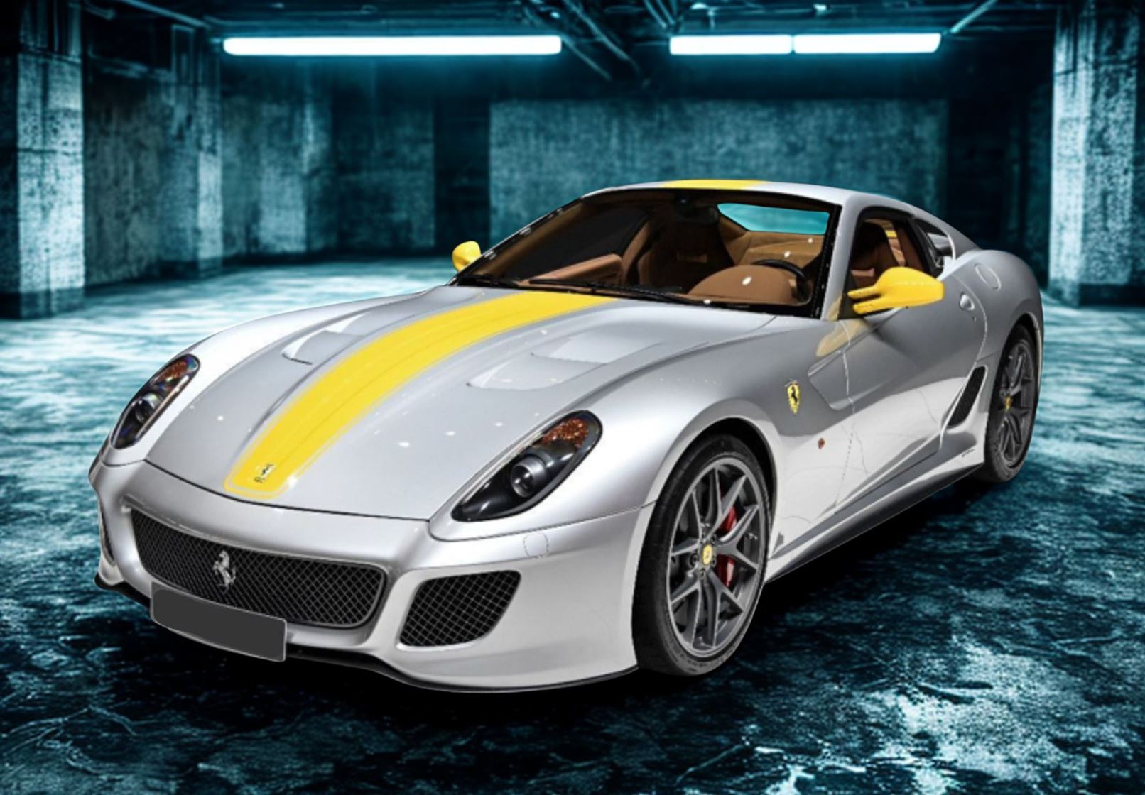 Ferrari 599 GTO 2010 - made in Italy Argento Nurburgring with yellow stripe