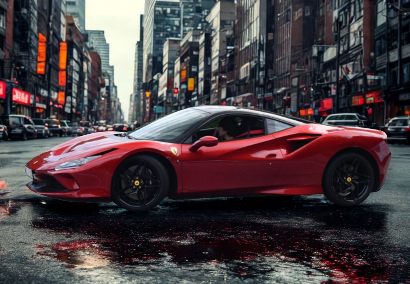 Ferrari F8 Tributo rosso fuoco with gloss black roof